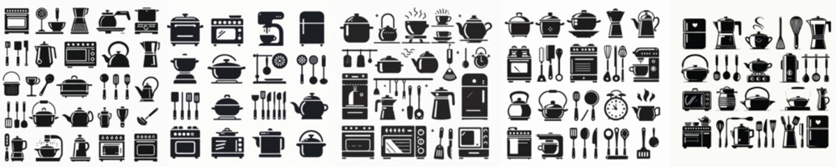 Vector set image silhouette of kitchen utensils