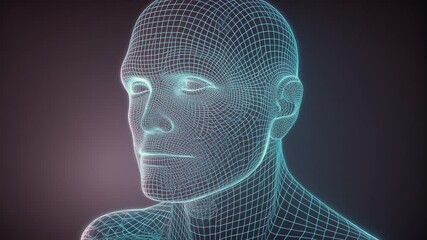 Digital Human Wireframe Head Animated For Artificial Intelligence And Technology Concepts On Dark Background - Powered by Adobe
