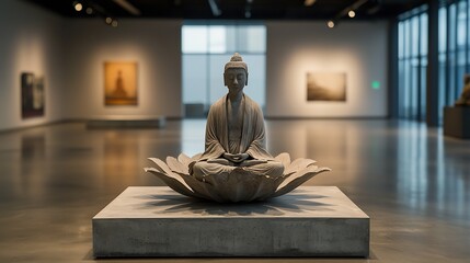 Buddha statue in modern art gallery