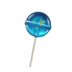 Blue lollipop with 3 star inside isolated on transparent