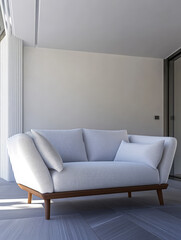 Modern white sofa placed in a minimalist living area with natural light