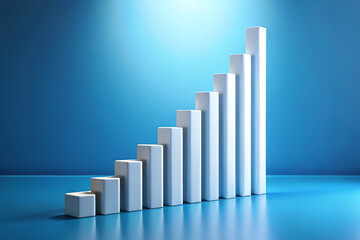 white Business graph growth concept in bar chart showing marketing sales profit. growing business concept on blue background