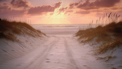 Sunrise over a sandy beach path