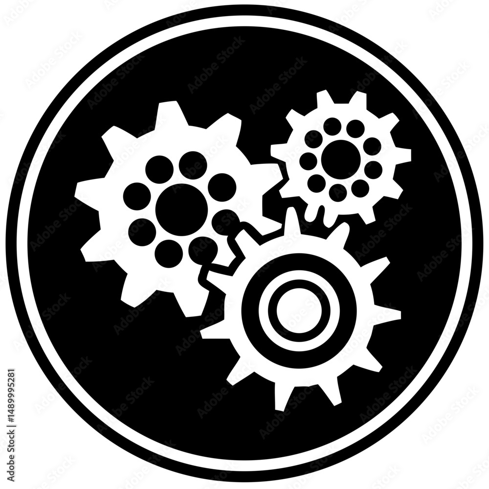 Poster gears in black and white design representing mechanical functionality