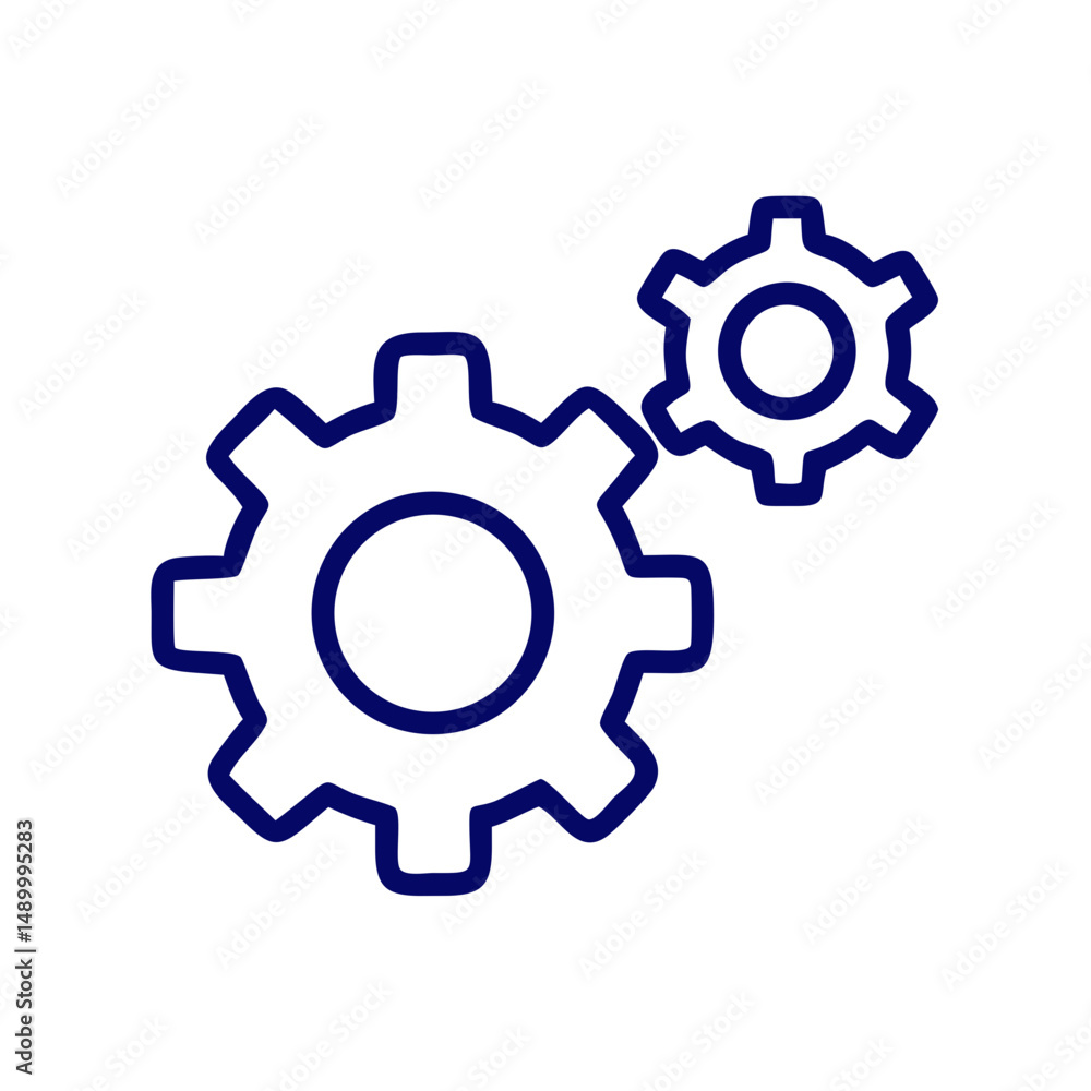 Poster interlocking gears in simple outline style for mechanical design