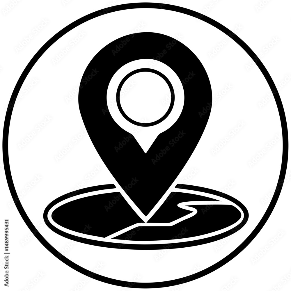 Poster location pin icon representing navigation in a circular design