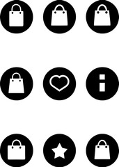 "Generate a collection of e-commerce vector icons with a consistent black silhouette style, featuring a paper shopping bag icon for cart or checkout functionality."
