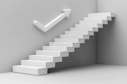 Simple white stairs upward trend in a minimalist setting.