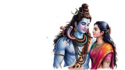 Obraz premium Divine Union of Shiva and Parvati in Vibrant Watercolor Spiritual Artwork