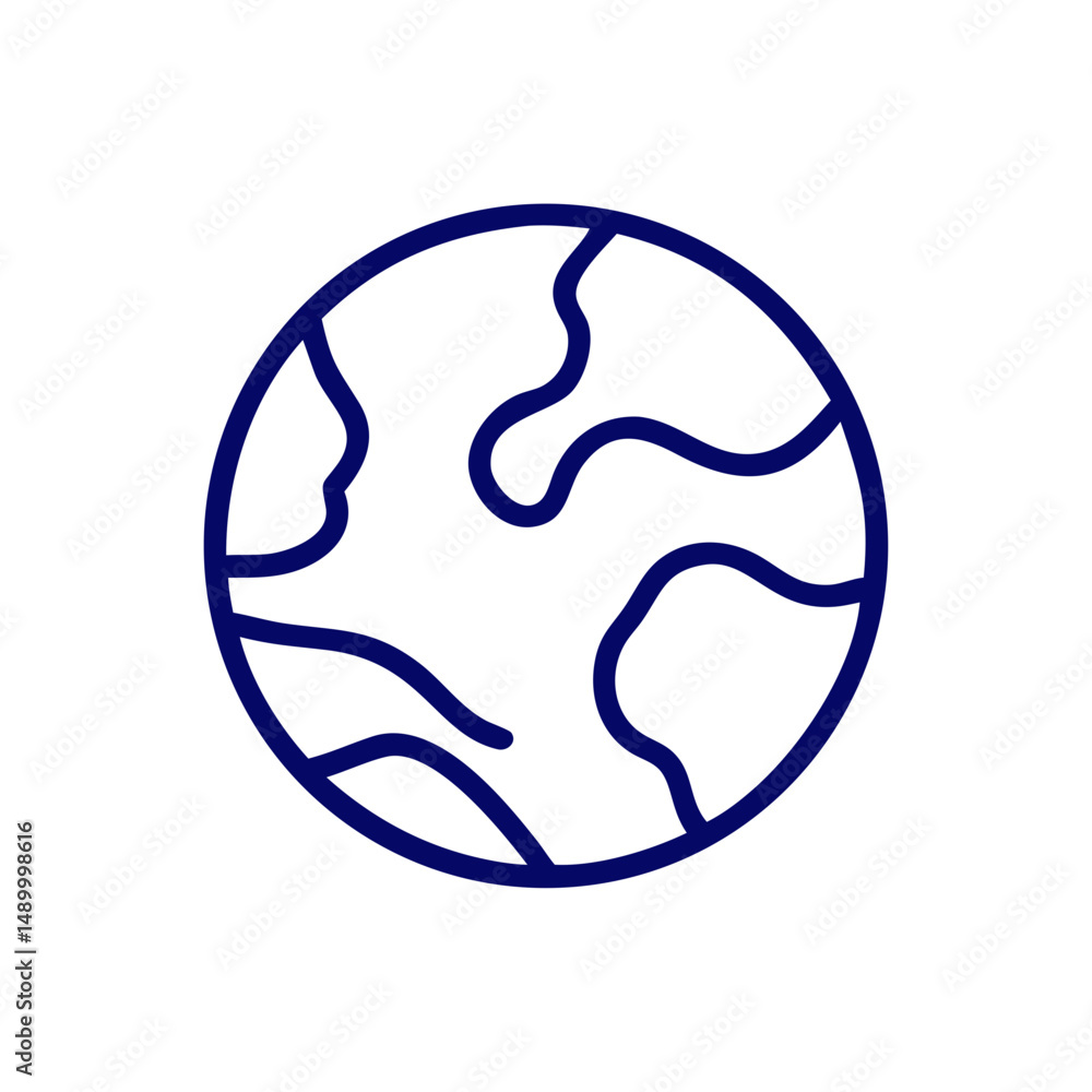 Poster outline of a planet with abstract geographical features in blue