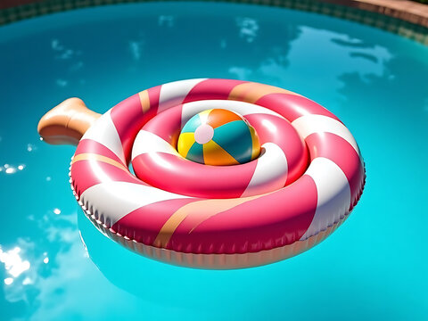 Colorful pool float candy lollipop in bright blue water summer vibes relaxation scene