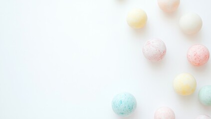Pastel-colored spheres scattered on a white background