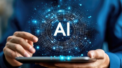 Digital representation of artificial intelligence over a tablet.