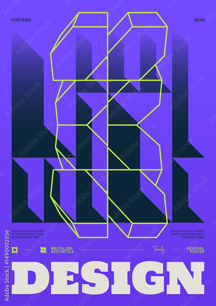 Poster Modern abstract poster, Raster version of high quality and resolution, artwork with geometric postmodern shapes in brutalism aesthetics, minimalistic trendy bold composition, A4 futuristic graphic 48