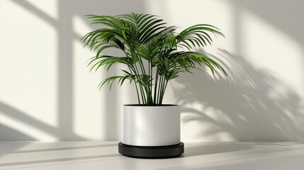 Green potted plant minimalist white background sunlight shadow indoor decoration