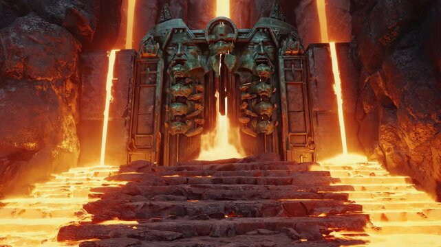View odf hell gate with flame and lava