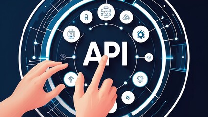 Touching api interface illustrating data communication and technology concepts