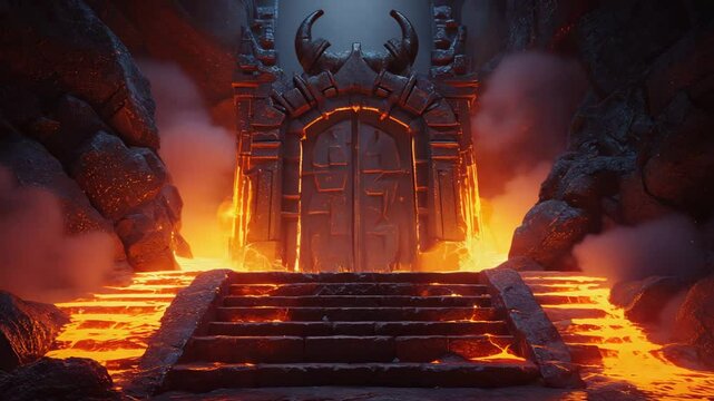 View odf hell gate with flame and lava