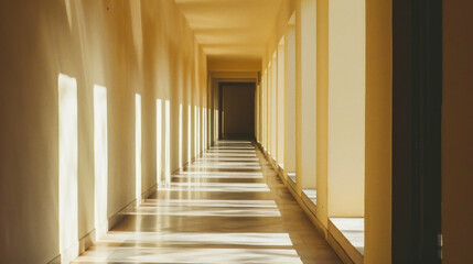 Fototapeta premium Sunlit corridor peaceful architecture interior design