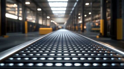 Fototapeta premium Conveyor belt in industrial warehouse, logistics