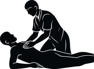 Masseur Giving Back Massage Silhouette