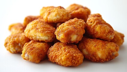 Crispy Golden Brown Fried Chicken Wings Pile on White Background