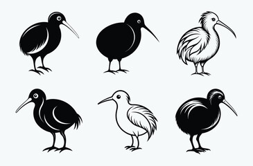 Kiwi bird silhouette, Bird silhouette, Animal icon
