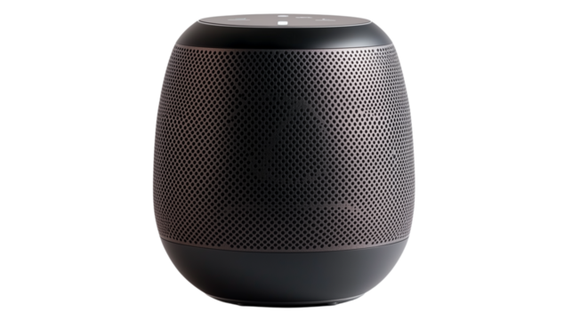 A smart speaker with intelligent voice, modern speaker with smart voice, smart speaker with intelligent voice system, voice-operated smart audio device, on a transparent backgrounds