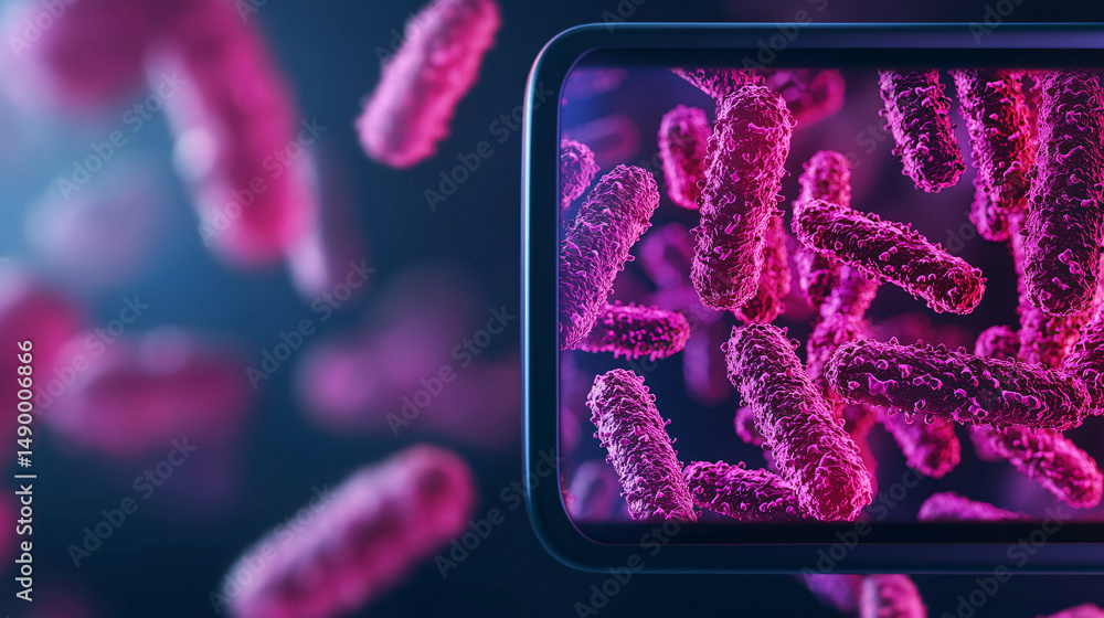 Aufkleber virus bacteria on a computer screen. bacteria visualization on a smartphone screen in vibrant colors