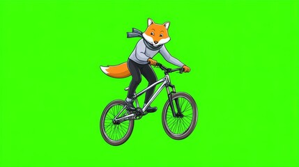 Fototapeta premium Cartoon Fox Performing Impressive BMX Jump with Energetic Action on Green Background