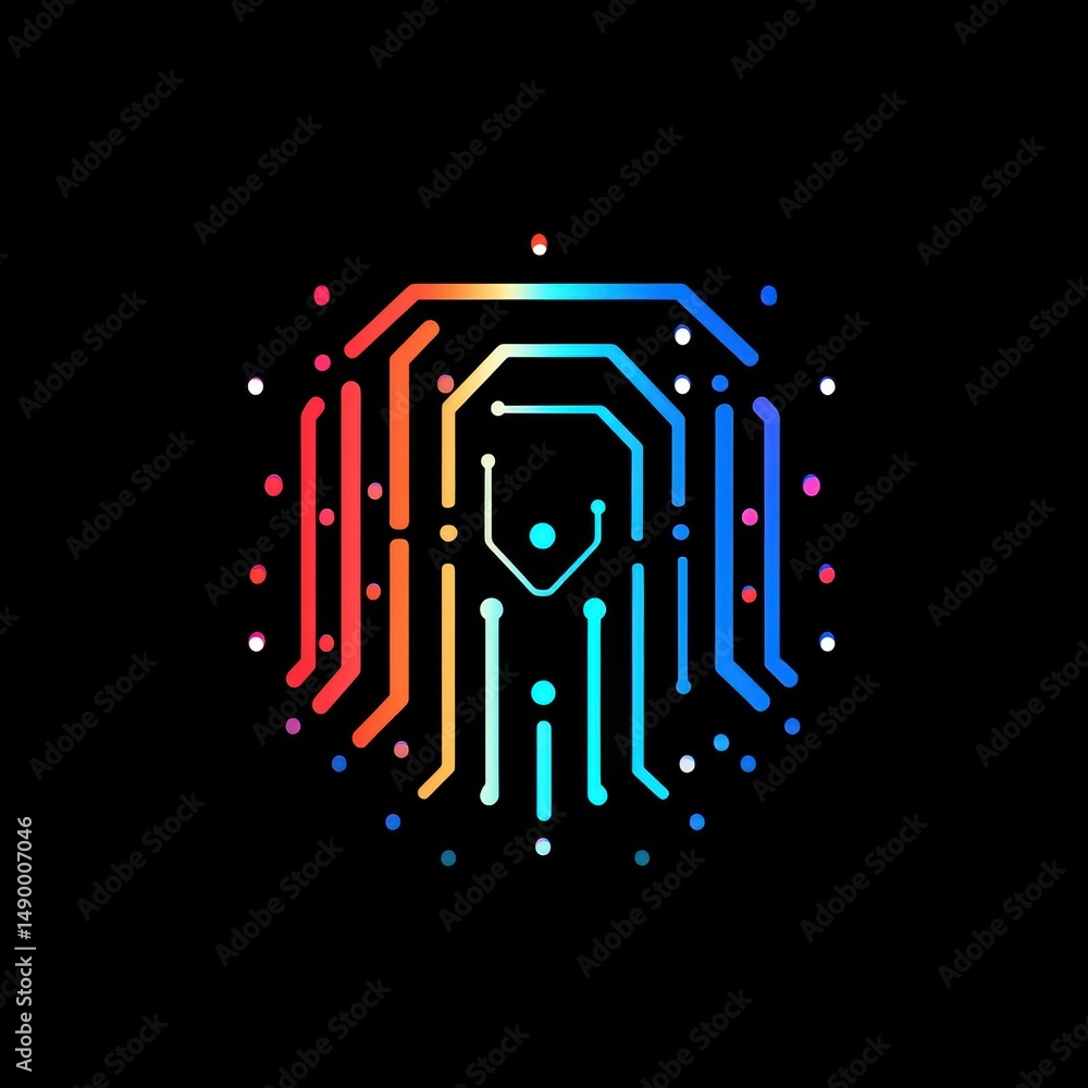 Aufkleber circuit board fingerprint with colorful gradient on dark background