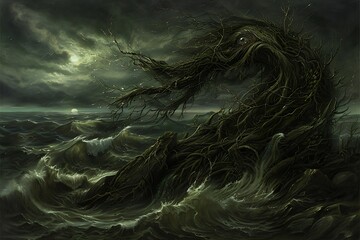 Concept art Tree made entirely of flowing water