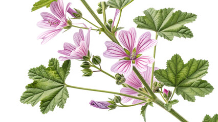 Herbal medicine plant Malva sylvestris or Mallow on white or transparent background