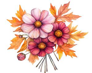 Autumn Cosmos Bouquet Watercolor.