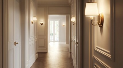 101. Wall sconce providing warm light in a hallway with natural light