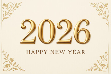 Obraz premium Elegant Gold 2026 Happy New Year: Classic Ornate Greeting Card