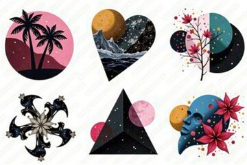 Set of contemporary abstract shapes in black and white, assets, bold