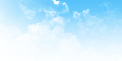 Bright white clouds over blue sky. Fluffy ethereal white clouds in vivid blue sky