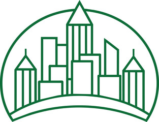 Green Cityscape Line Art Icon Graphic Design