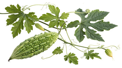 Herbal medicine plant Momordica charantia or Bitter melon on white or transparent background