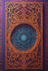 Intricate laser-cut cards, vibrant hues, decorative patterns,  craft supplies,  design element