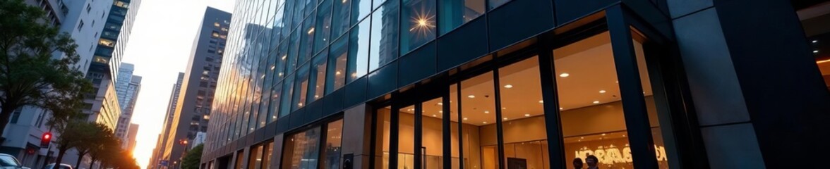 Fototapeta premium Shiny business office building facade in downtown district, office, high-rise, facade