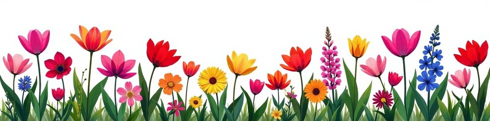 Naklejka premium Silhouette of assorted spring flowers in vivid colors on white, blooming, colorful