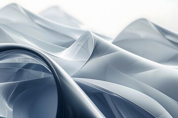 Abstract Grey Waves Flow Dynamically, Creating a Futuristic and Elegant Design, Showing Smooth Curves and Reflective Surfaces.  Digital Art: Exploring 3D Modeling Techniques and Visual Effects.