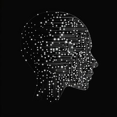 Obraz premium Technological Head Silhouette with Circuit Board Design on Dark Background