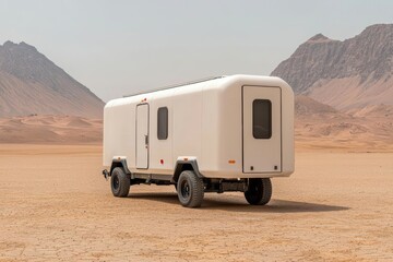 Obraz premium climate change global warming adaptation strategy. Mobile healthcare unit in extreme heat zone, human-focused adaptation strategy