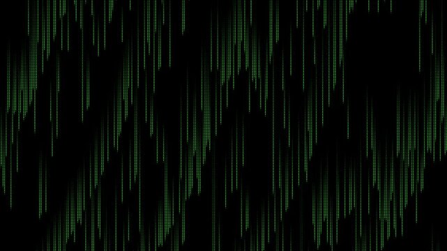Green matrix abstract dots raining binary code without symbols and characters. Black background. Abstract halftone loop animation