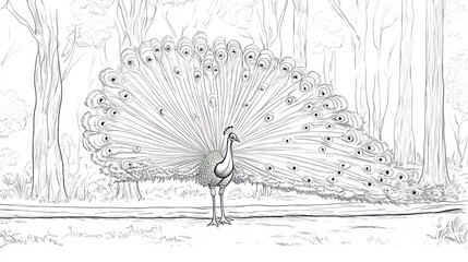 Obraz premium Peacock displaying its plumage in a park