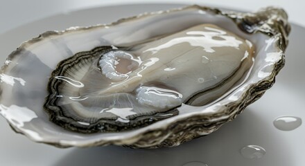 A Close-Up of a Fresh Oyster on a White Plate