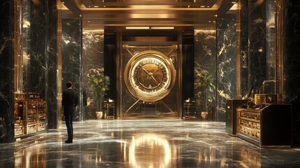 Luxurious hotel lobby with a grand circular vault.